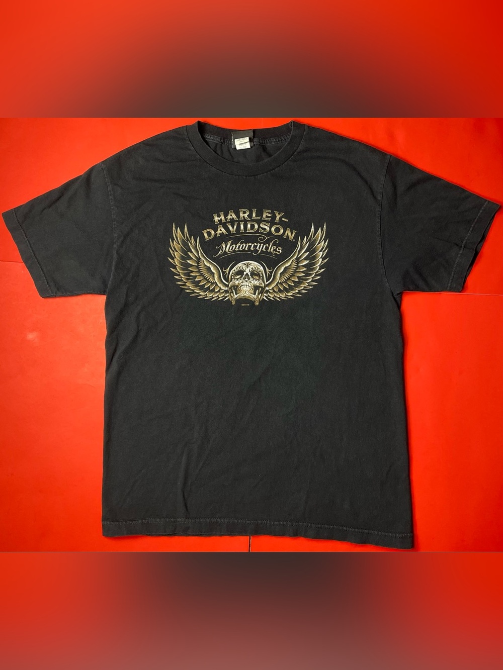 Harley-Davidson Black Short Sleeve Tee with Gold Winged Skull